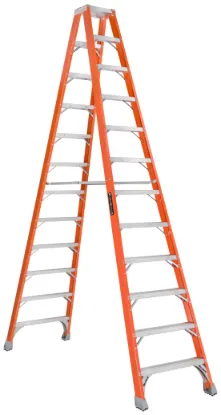 LOUISVILLE LADDER 12-FOOT FIBERGLASS TWIN FRONT TWIN STEP LADDER, TYPE IA, 300-POUND LOAD CAPACITY,