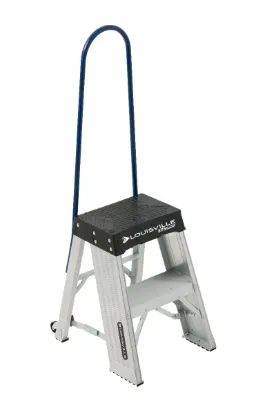 LOUISVILLE LADDER 2-FOOT ALUMINIUM STEP STOOL WITH CASTERS AND HANDLE, TYPE IAA, 375-POUND LOAD CAPACITY, AY8002-S55S56