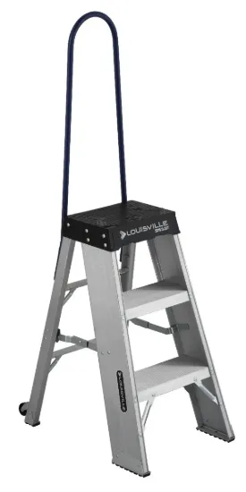 LOUISVILLE LADDER 3-FOOT ALUMINIUM STEP STOOL WITH CASTERS AND HANDLE, TYPE IAA, 375-POUND LOAD CAPACITY, AY8003-S55S56