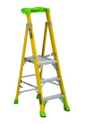 LOUISVILLE LADDER 3-FOOT FIBERGLASS CROSS PINNACLE PLATFORM AND LEANING STEP LADDER, FCP1403HD