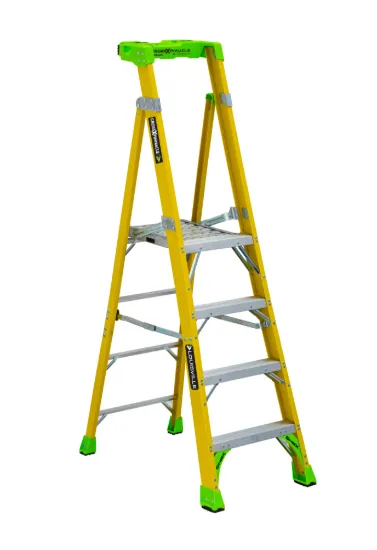LOUISVILLE LADDER 4-FOOT FIBERGLASS CROSS PINNACLE PLATFORM AND LEANING STEP LADDER, FCP1404HD