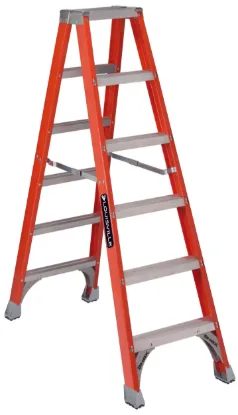 LOUISVILLE LADDER 6-FOOT FIBERGLASS TWIN FRONT STEP LADDER, TYPE IA, 300-POUND LOAD CAPACITY, FM1506