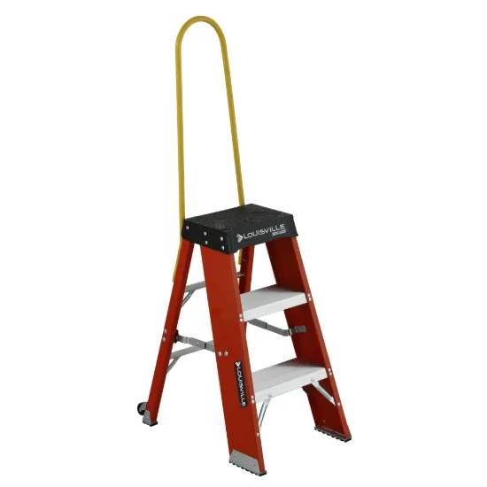 LOUISVILLE LADDER 3-FOOT FIBERGLASS STEP STOOL WITH CASTERS AND HANDLE, FY8003-S55S56