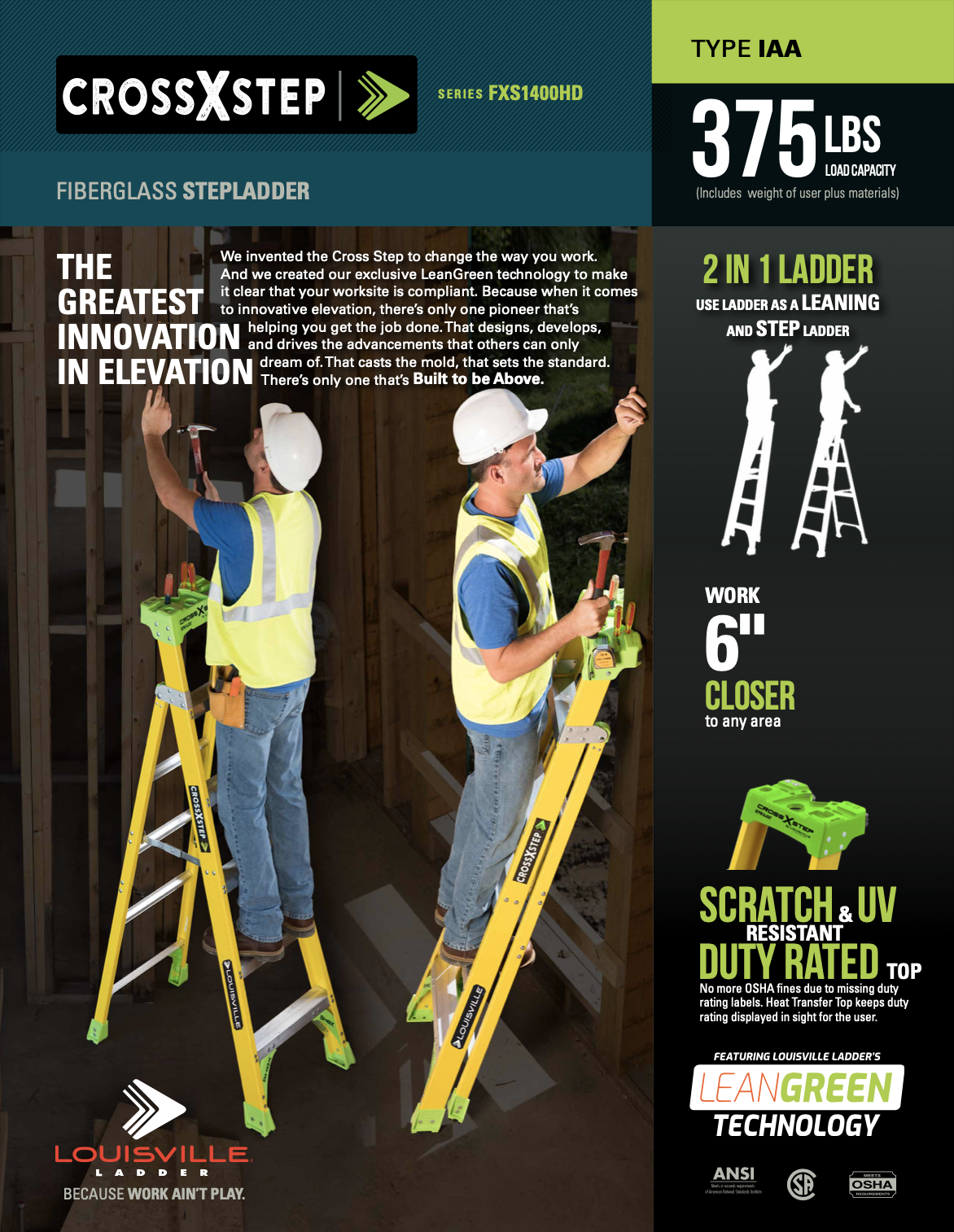 FXS1400HD Cross Step Ladder Flyer and Spec Sheet Marketing Material Image