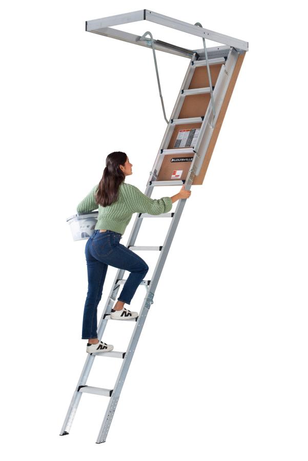 LOUISVILLE LADDER 25.5X54 ALUMINUM ATTIC LADDER, 375-POUND LOAD ...